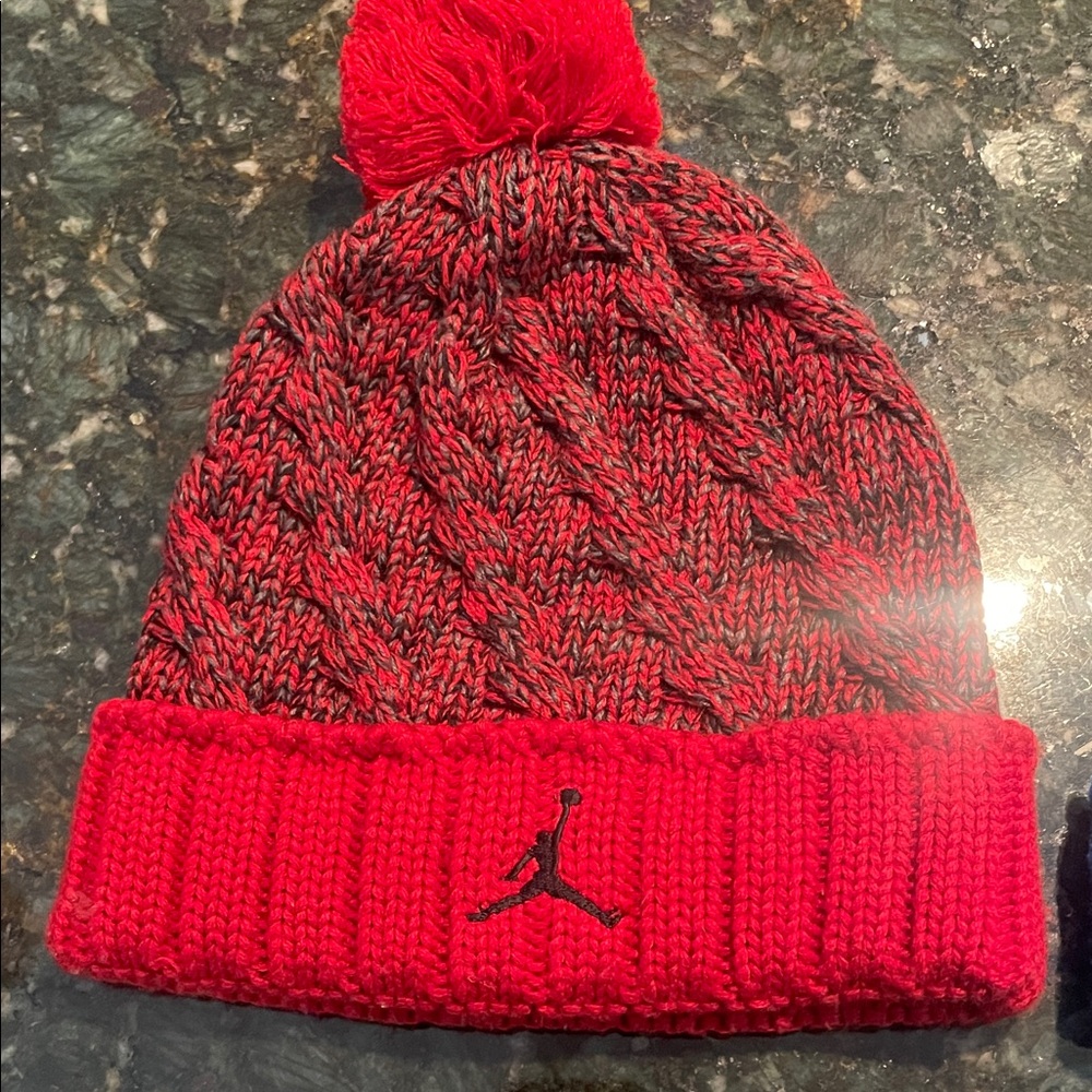 Jordan Red Knit Beanie with Pom